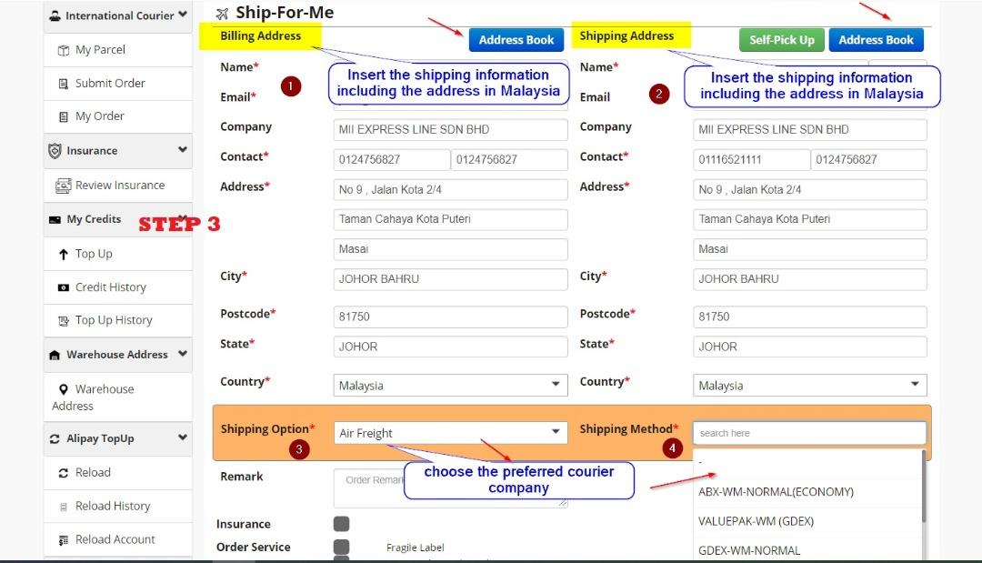 Insert Shipping Information